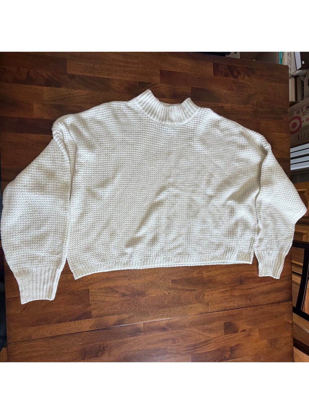 Hollister California XL Cream Waffle Knit Crewneck Sweater Pullover Casual